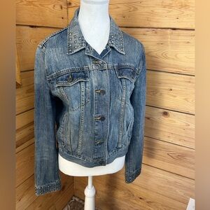 BDG Blue Studded Jean Jacket Denim Rocker Women Large McBling Vintage Retro Punk